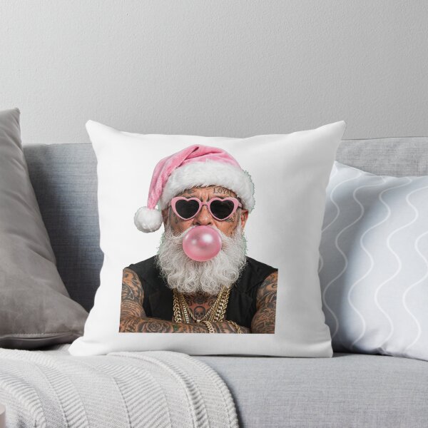 Item preview, Badass Tattooed Santa Blowing Pink Bubblegum - Edgy Christmas designed and sold by inkfluenceart.