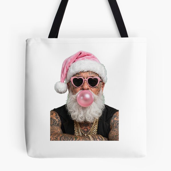 Item preview, Badass Tattooed Santa Blowing Pink Bubblegum - Edgy Christmas designed and sold by inkfluenceart.