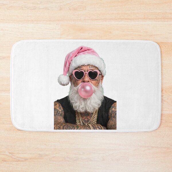 Item preview, Badass Tattooed Santa Blowing Pink Bubblegum - Edgy Christmas designed and sold by inkfluenceart.