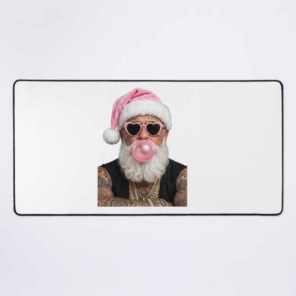 Item preview, Badass Tattooed Santa Blowing Pink Bubblegum - Edgy Christmas designed and sold by inkfluenceart.
