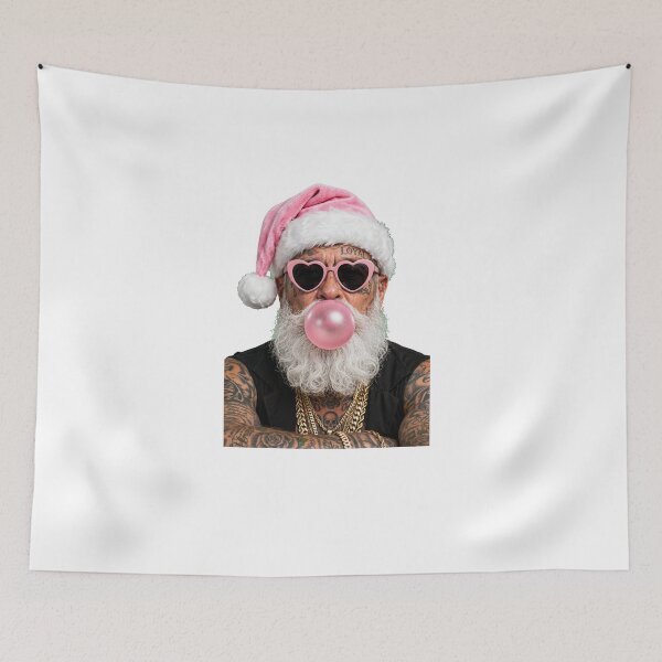 Item preview, Badass Tattooed Santa Blowing Pink Bubblegum - Edgy Christmas designed and sold by inkfluenceart.