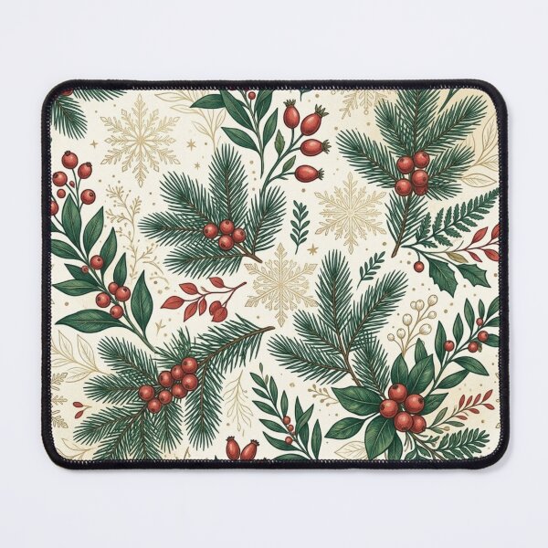 Item preview, Elegant Winter Pine Berries Champagne Gold Seamless Pattern designed and sold by ShivCraftStudio.
