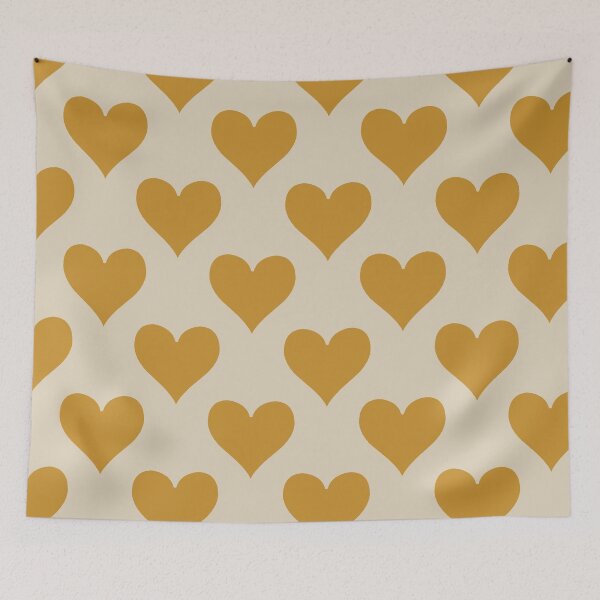 Item preview, XL large Mustard Gold Playing Card Hearts Retro Cream Pattern designed and sold by DColourMuse.