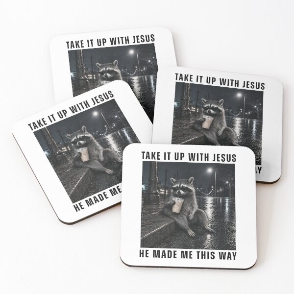 Item preview,  Raccoon Take It Up With Jesus Drinking Iced Coffee At Night designed and sold by AlexandSchum.