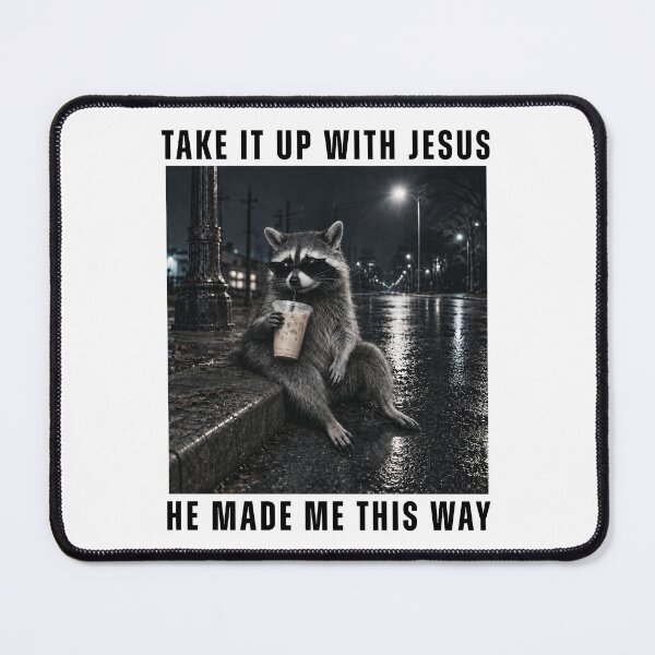 Item preview, Raccoon Take It Up With Jesus Drinking Iced Coffee At Night designed and sold by AlexandSchum.