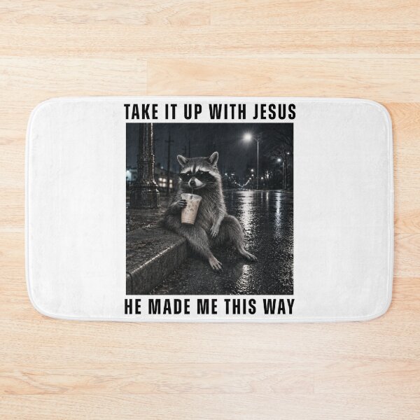 Item preview,  Raccoon Take It Up With Jesus Drinking Iced Coffee At Night designed and sold by AlexandSchum.