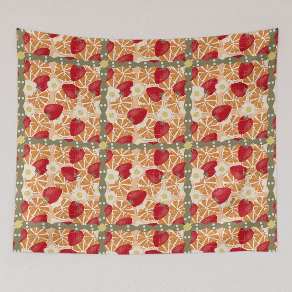 Item preview, Tutti Fruity Oranges And Strawberries Retro Cottage Tile. designed and sold by SalsySafrano.