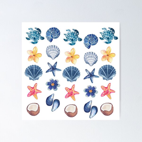 Item preview, Blue Ocean Seashells & Starfish Aesthetic Pattern designed and sold by LunaVales.