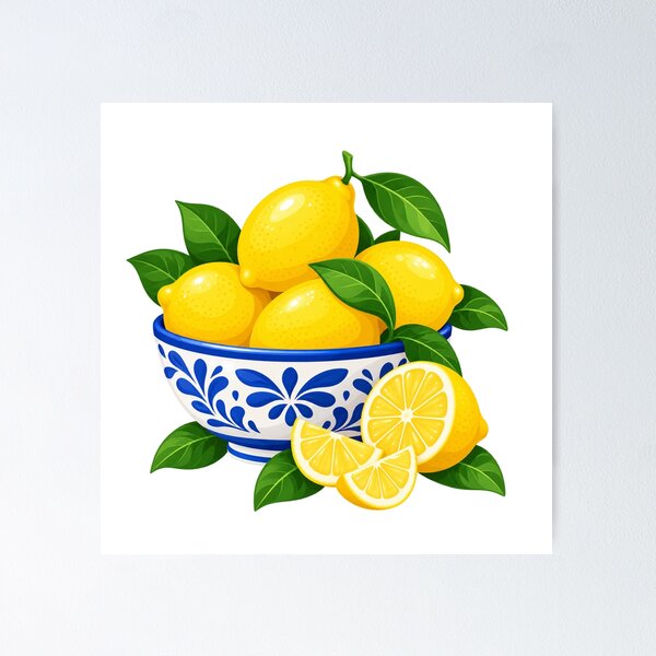 Item preview, Lemons in Bowl with Slices and Leaves designed and sold by Myra365Art.