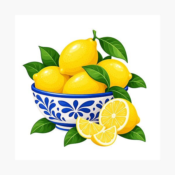 Item preview, Lemons in Bowl with Slices and Leaves designed and sold by Myra365Art.