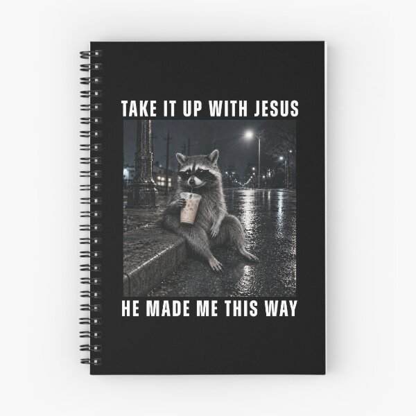 Item preview, Take It Up With Jesus Raccoon Drinking Iced Coffee At Night designed and sold by AlexandSchum.