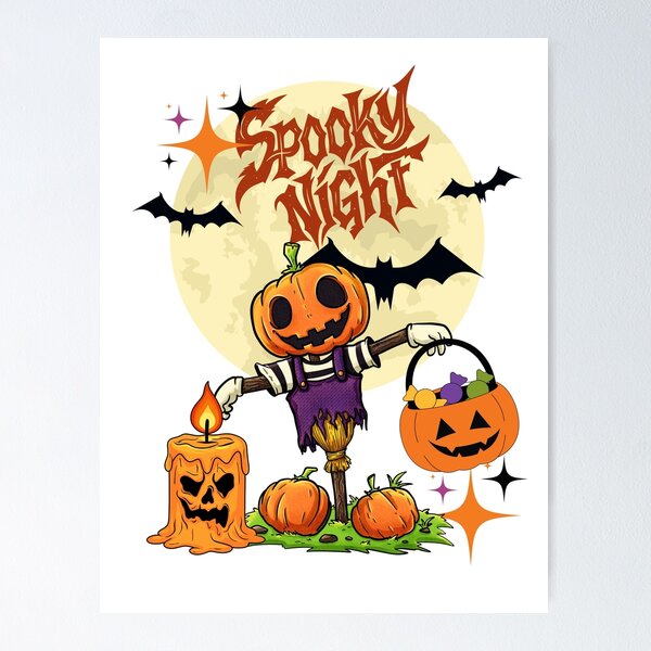 Item preview, Retro Spooky Night Pumpkin Scarecrow Halloween designed and sold by IvonneDesigns.