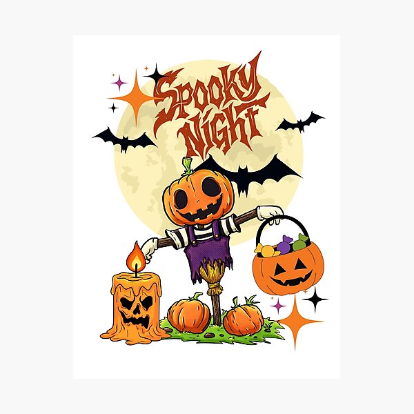 Item preview, Retro Spooky Night Pumpkin Scarecrow Halloween designed and sold by IvonneDesigns.