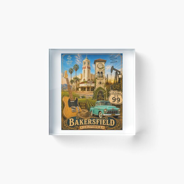 Item preview, Bakersfield, California — Vintage Style Travel Poster designed and sold by Russell Thorne.