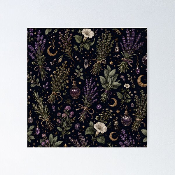 Item preview, Celestial Herb Garden – Witchy Botanical Apothecary Pattern designed and sold by LunarRavenWolf.