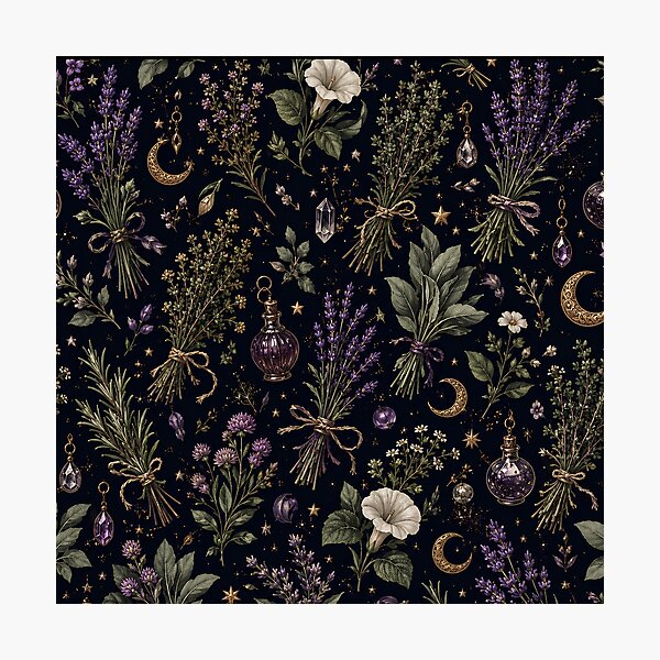 Item preview, Celestial Herb Garden – Witchy Botanical Apothecary Pattern designed and sold by LunarRavenWolf.