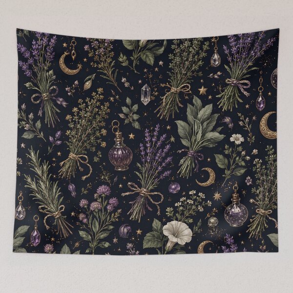 Item preview, Celestial Herb Garden – Witchy Botanical Apothecary Pattern designed and sold by LunarRavenWolf.