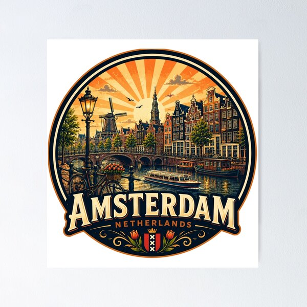 Item preview, Amsterdam Netherlands Vintage Travel Poster designed and sold by timiparkerart.