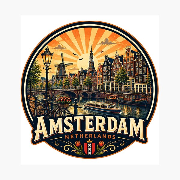 Item preview, Amsterdam Netherlands Vintage Travel Poster designed and sold by timiparkerart.