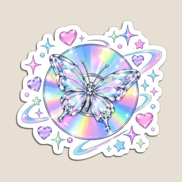 Item preview, Holographic Rainbow CD with Crystal Butterfly | Pastel Y2K Kawaii Art designed and sold by Maalikvibes.