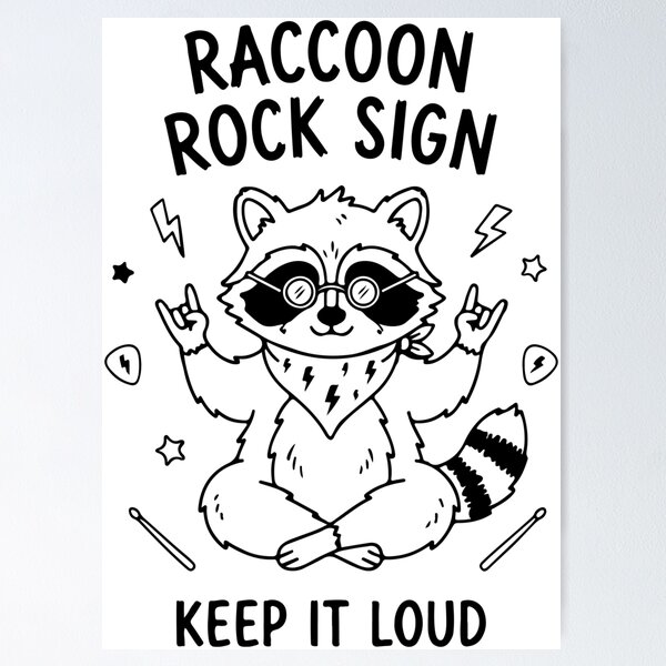 Item preview, Raccoon Rock Sign Keep It Loud Funny Heavy Metal designed and sold by Brexmore3.