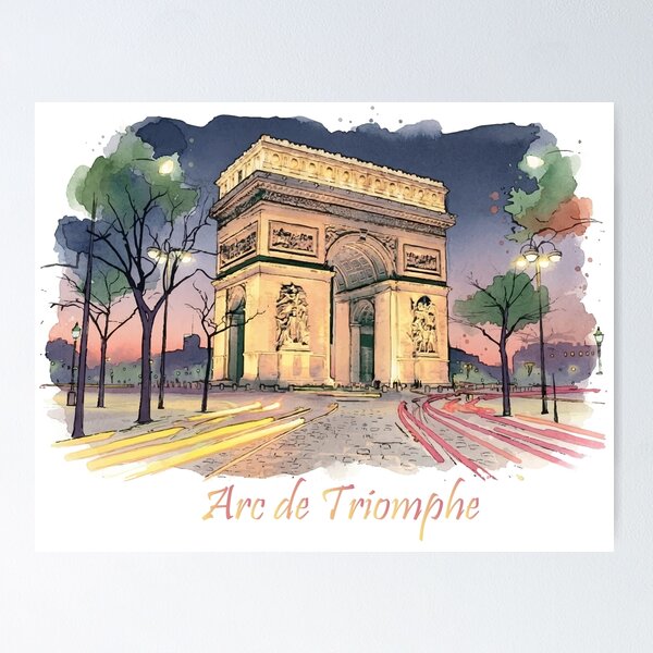 Item preview, Arc de Triomphe Paris France Nightlights Watercolor Art designed and sold by NareArt.