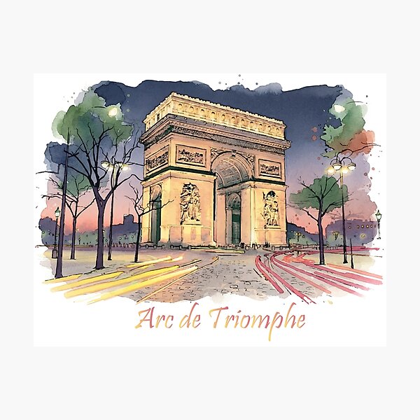 Item preview, Arc de Triomphe Paris France Nightlights Watercolor Art designed and sold by NareArt.