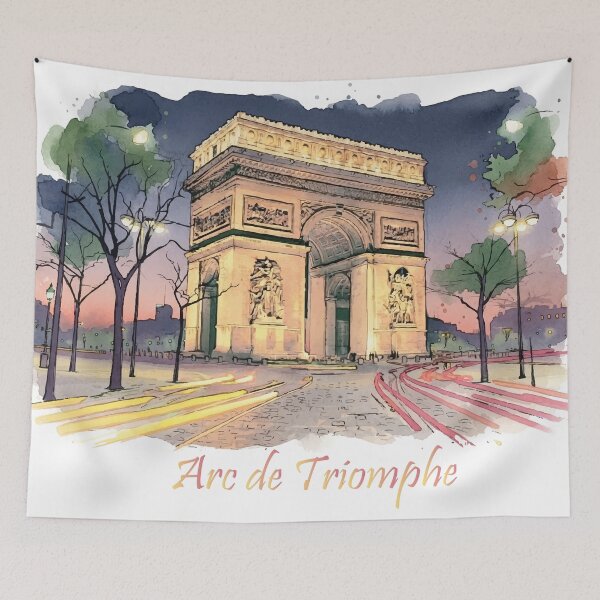 Item preview, Arc de Triomphe Paris France Nightlights Watercolor Art designed and sold by NareArt.