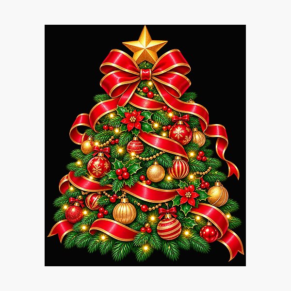 Item preview, Cute Christmas Tree PNG with Red Ribbon and Gold Star designed and sold by annenambiro.