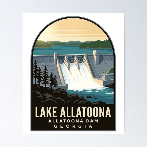 Item preview, Lake Allatoona Dam Vintage WPA Travel Badge Sticker Georgia designed and sold by DetourDgn.