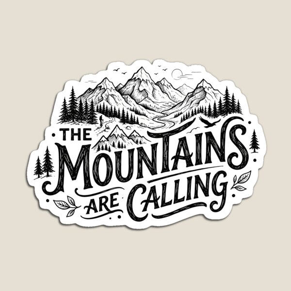 Item preview, Vintage The Mountains Are Calling Retro Adventure Quote Art designed and sold by BobaBunny76.