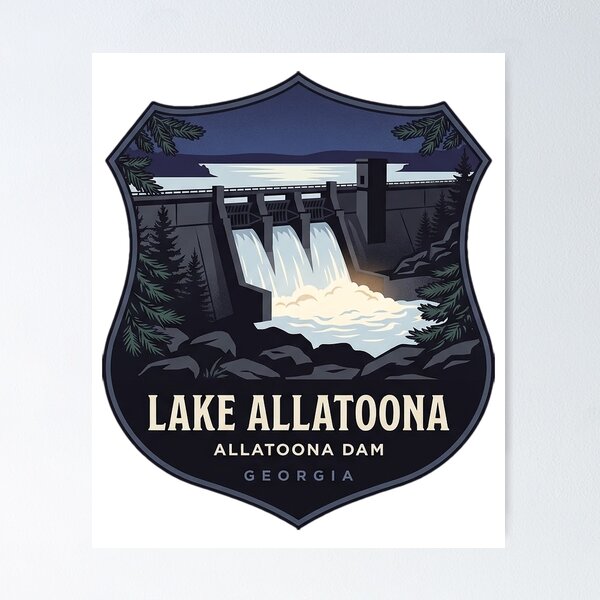 Item preview, Allatoona Dam Blue Hour Heraldic Crest Sticker Lake Allatoona GA designed and sold by DetourDgn.