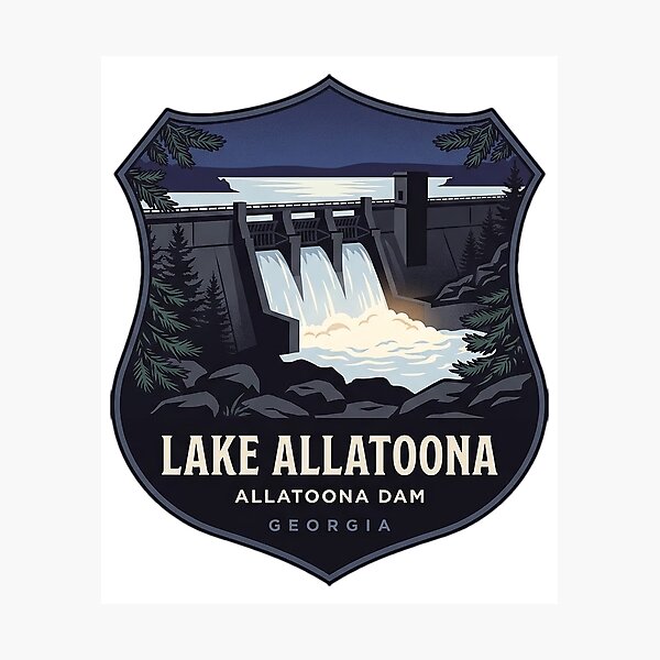 Item preview, Allatoona Dam Blue Hour Heraldic Crest Sticker Lake Allatoona GA designed and sold by DetourDgn.