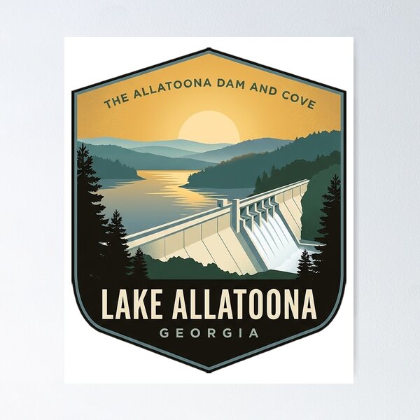 Item preview, Lake Allatoona Dam and Cove Sunset Shield Badge Sticker Georgia designed and sold by DetourDgn.