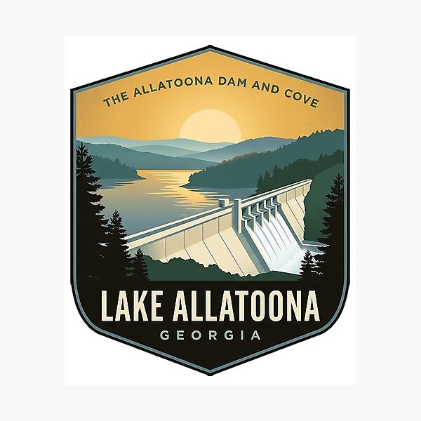 Item preview, Lake Allatoona Dam and Cove Sunset Shield Badge Sticker Georgia designed and sold by DetourDgn.