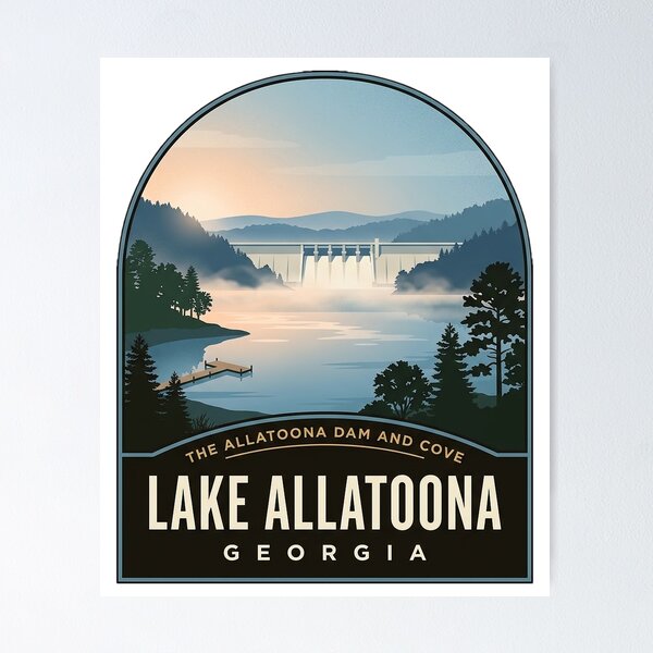 Item preview, Lake Allatoona Dam Morning Cove Vintage Badge Sticker Georgia designed and sold by DetourDgn.