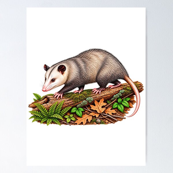 Item preview, Virginia Opossum on Forest Log Illustration designed and sold by ZayCreates.