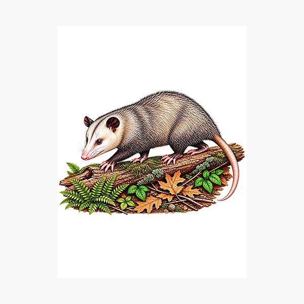 Item preview, Virginia Opossum on Forest Log Illustration designed and sold by ZayCreates.