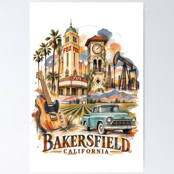 Item preview, Bakersfield California — Ink and Watercolor Style Travel Art designed and sold by Russell Thorne.
