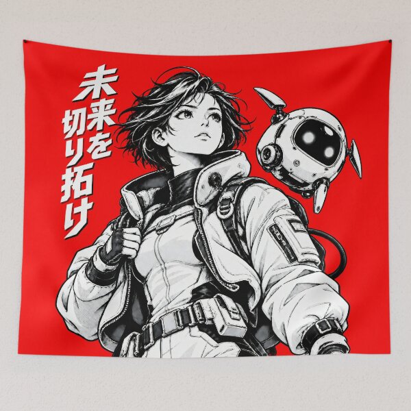 Item preview, Cyberpunk Anime Girl and Robot | 未来を切り拓け designed and sold by Masha_D.