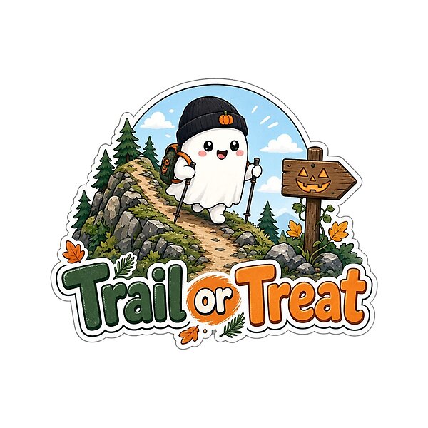 â€œTrail or Treatâ€ design: halloween Gift for Hikers, cute kawaii art by Soft Merch