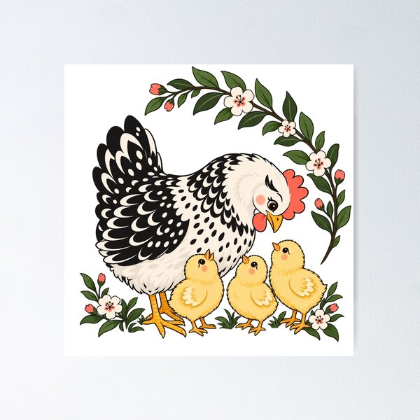 Item preview, Mother Hen and Chicks in a Floral Wreath designed and sold by skyartdesign.
