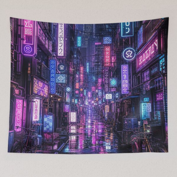 Item preview, Cyberpunk Tokyo Neon Alleyway Japanese Night Street Art designed and sold by vekotpu.