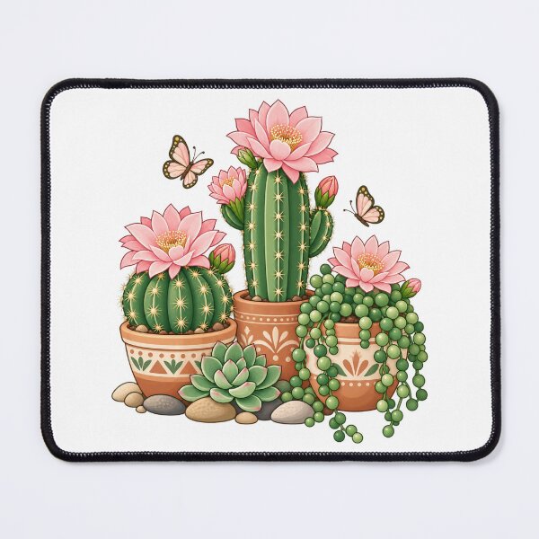 Item preview, Flowering Cactus Garden with Pink Blooms and Butterflies designed and sold by skyartdesign.