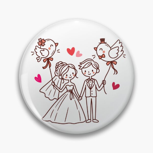 Item preview, Cute Wedding Couple with Love Bird Balloons designed and sold by Nicha Studio.