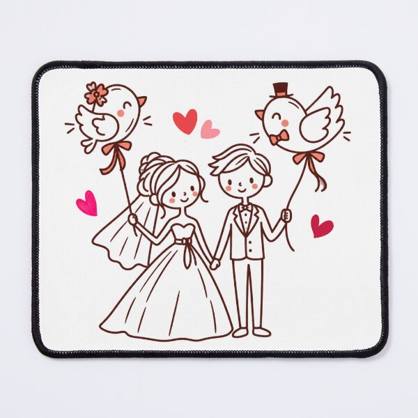 Item preview, Cute Wedding Couple with Love Bird Balloons designed and sold by Nicha Studio.
