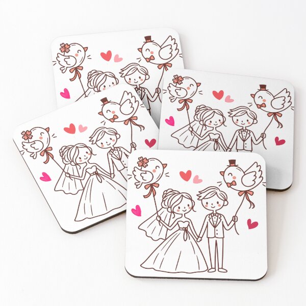 Item preview, Cute Wedding Couple with Love Bird Balloons designed and sold by Nicha Studio.