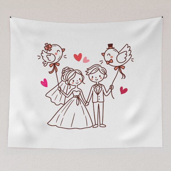 Item preview, Cute Wedding Couple with Love Bird Balloons designed and sold by Nicha Studio.