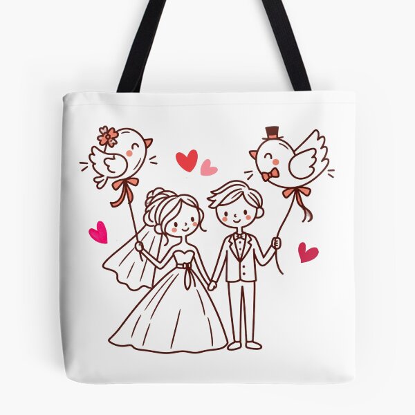Item preview, Cute Wedding Couple with Love Bird Balloons designed and sold by Nicha Studio.