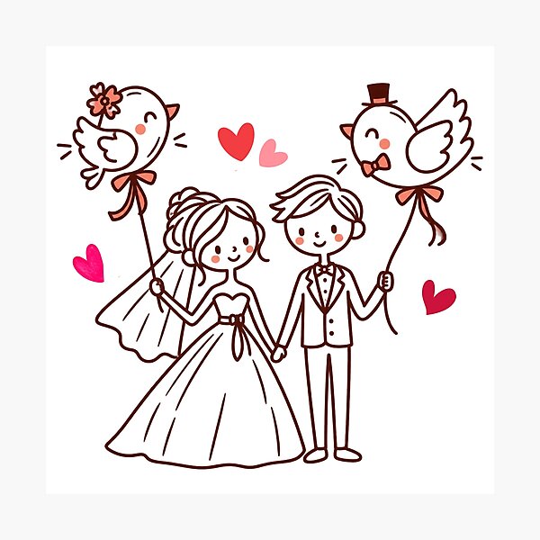 Item preview, Cute Wedding Couple with Love Bird Balloons designed and sold by Nicha Studio.